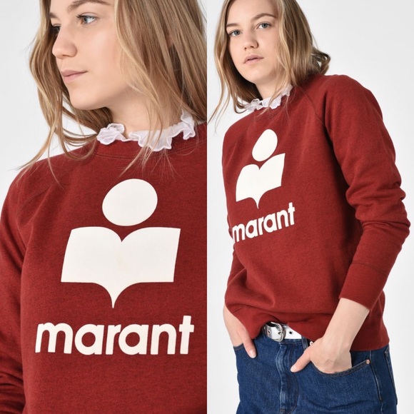 Isabel Marant Etoile Milly Logo Sweatshirt in Maroon Burgundy Red Size 34 - Picture 2 of 12